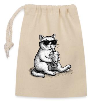 Bubble Tea Cat - Closable cotton gift bag (14x20cm) - nature - Front