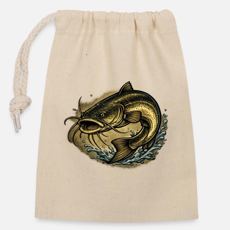 Bête de la Rivière – Fureur du poisson-chat - Sac cadeau en coton avec cordon (14 x 20 cm) - nature