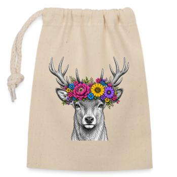 Floral Wreath Deer Portrait - Closable cotton gift bag (14x20cm) - nature - Front