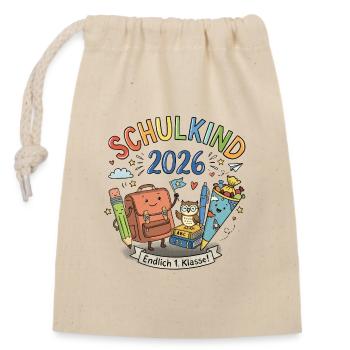 Schulkind 2026 - Verschließbarer Geschenkbeutel aus Baumwolle (14x20cm) - Natur - Vorne