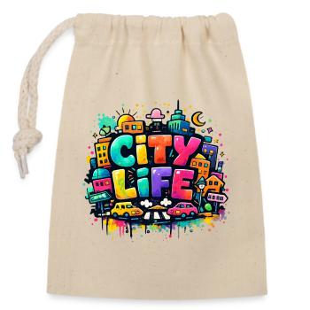 City_Life - Sac cadeau en coton avec cordon (14 x 20 cm) - nature - Devant