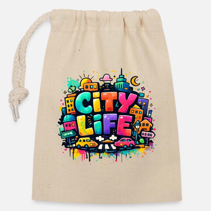 City_Life - Closable cotton gift bag (14x20cm) - nature