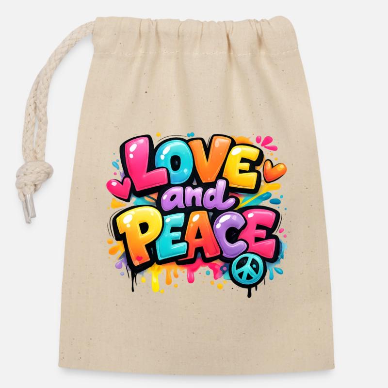 Love_and_Peace - Closable cotton gift bag (14x20cm) - nature
