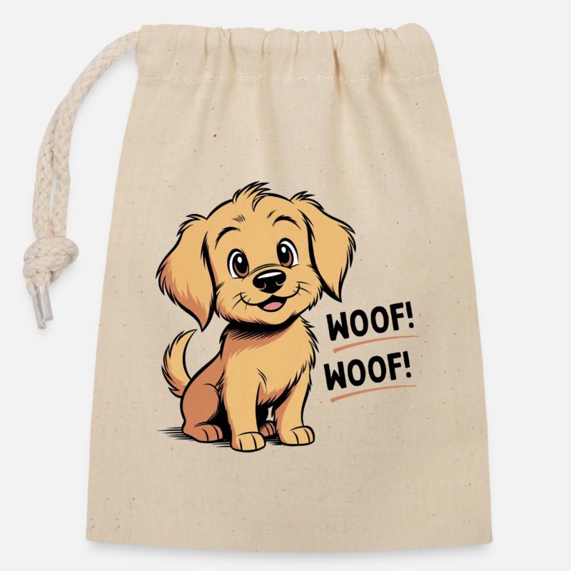 Cozy the dog - Ouaf - Ouaf - Sac cadeau en coton avec cordon (14 x 20 cm) - nature