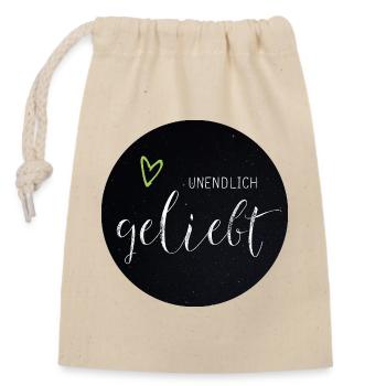 Unendlich Geliebt - Verschließbarer Geschenkbeutel aus Baumwolle (14x20cm) - Natur - Vorne