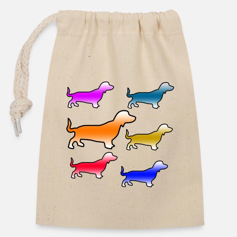 Teckel - Sac cadeau en coton avec cordon (14 x 20 cm) - nature
