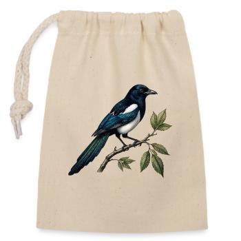 Magpie "Pica pica" — ornithological engraving - Closable cotton gift bag (14x20cm) - nature - Front