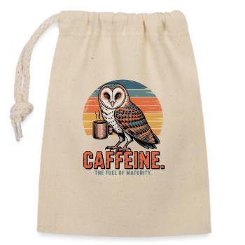 Eule mit Kaffee Retro Sunset Caffeine Spruch - Verschließbarer Geschenkbeutel aus Baumwolle (14x20cm) - Natur - Vorne
