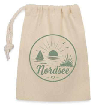 Nordsee Segelboot Möwe Sonnenuntergang - Verschließbarer Geschenkbeutel aus Baumwolle (14x20cm) - Natur - Vorne