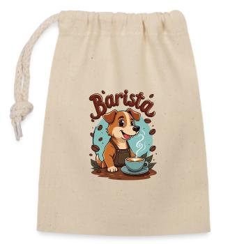 Barista-Hund Kaffeekunst - Verschließbarer Geschenkbeutel aus Baumwolle (14x20cm) - Natur - Vorne