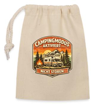 CAMPINGMODUS AKTIVIERT - NICHT STÖREN - Verschließbarer Geschenkbeutel aus Baumwolle (14x20cm) - Natur - Vorne