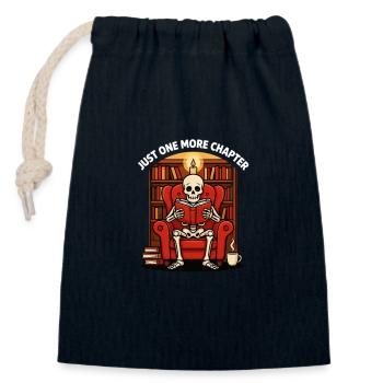 Lecture de squelette Livre Macabre de Littérature - Sac cadeau en coton avec cordon (14 x 20 cm) - bleu marine - Devant