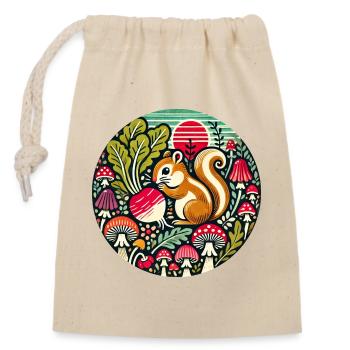 Écureuil fantaisiste parmi les champignons - Sac cadeau en coton avec cordon (14 x 20 cm) - nature - Devant