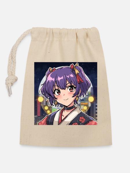 Manga-Stil-Aufkleber - Verschließbarer Geschenkbeutel aus Baumwolle (14x20cm) - Natur