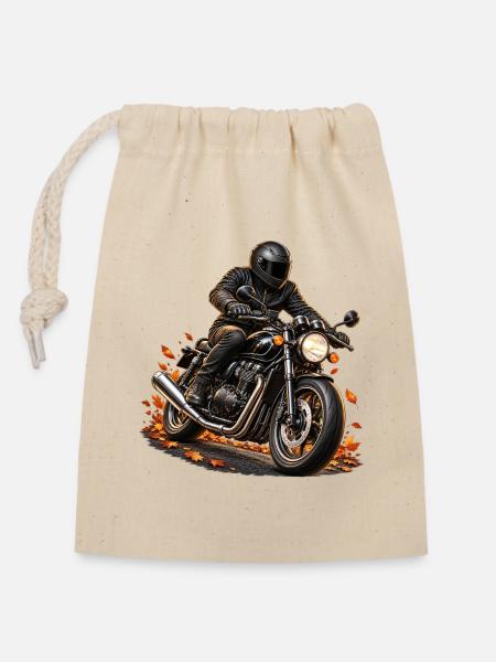 Motorradfahrer im Herbst - Verschließbarer Geschenkbeutel aus Baumwolle (14x20cm) - Natur