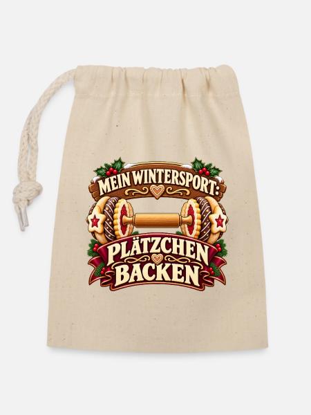 Mein Wintersport: Plätzchen backen - Verschließbarer Geschenkbeutel aus Baumwolle (14x20cm) - Natur