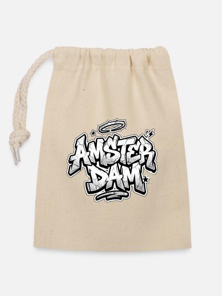 Amsterdam Graffiti - Verschließbarer Geschenkbeutel aus Baumwolle (14x20cm) - Natur