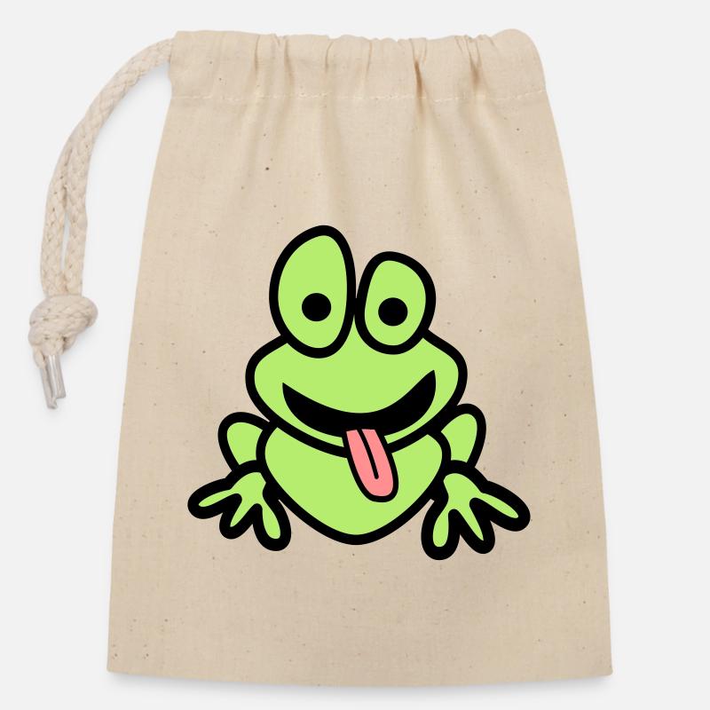 Frosch mit Zunge - Verschließbarer Geschenkbeutel aus Baumwolle (14x20cm) - Natur
