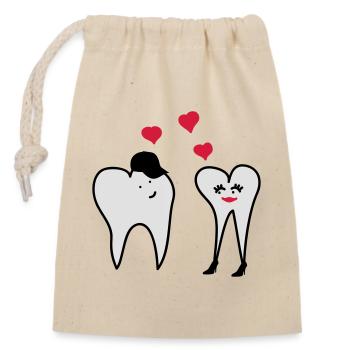 Teeth in love - Closable cotton gift bag (14x20cm) - nature - Front