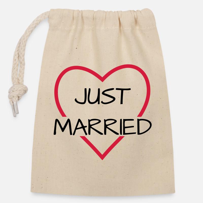 Just married heart wedding partner look - Closable cotton gift bag (14x20cm) - nature