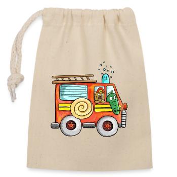 Funny kids fire department I fire truck - Closable cotton gift bag (14x20cm) - nature - Front