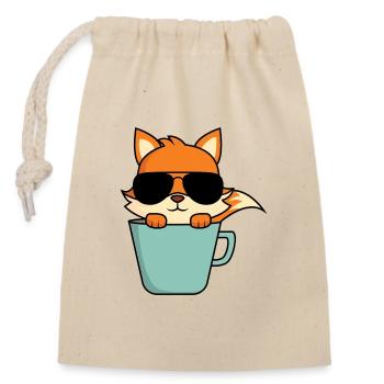 Cool fox in coffee cup - Closable cotton gift bag (14x20cm) - nature - Front