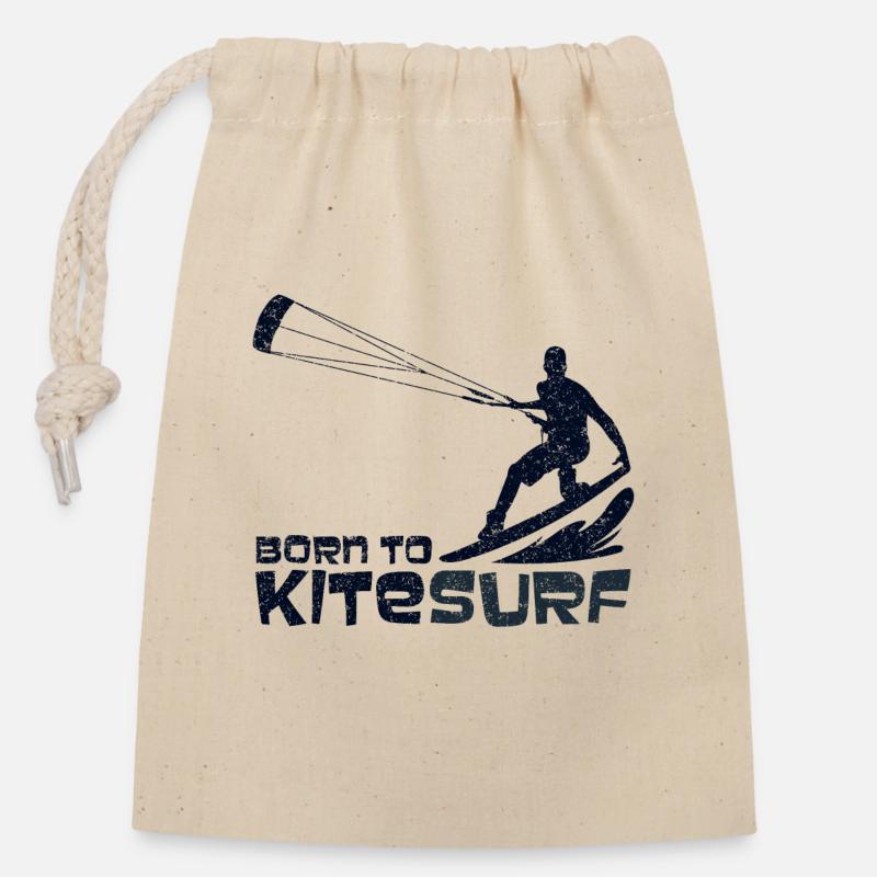 Kitesurf - conception - Sac cadeau en coton avec cordon (14 x 20 cm) - nature
