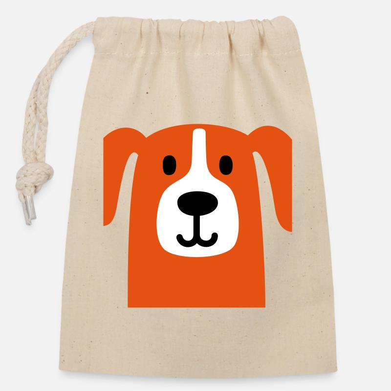 Chien mignon - Sac cadeau en coton avec cordon (14 x 20 cm) - nature