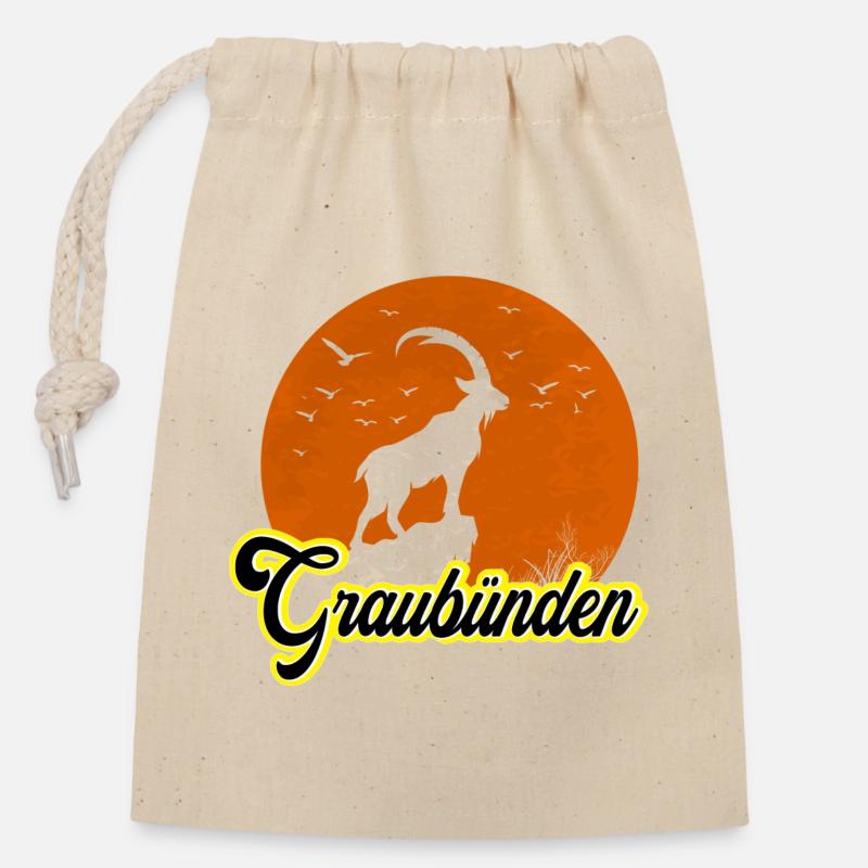 Graubünden Ibex Mondsilhouette - Verschließbarer Geschenkbeutel aus Baumwolle (14x20cm) - Natur