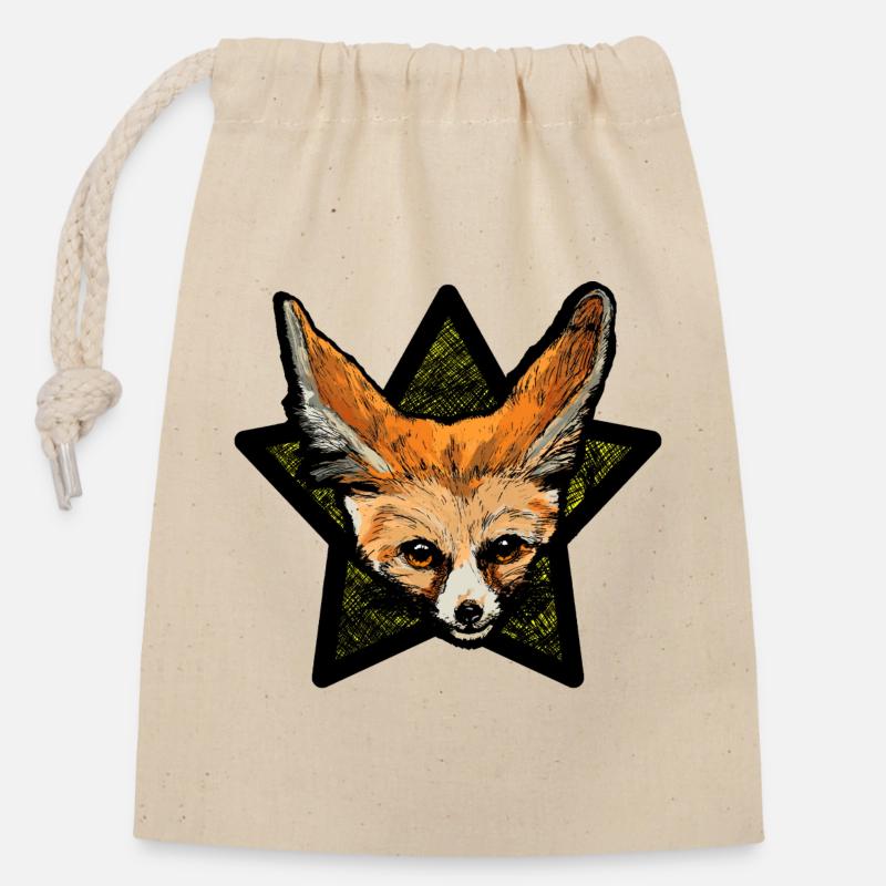 Fennek (étoile colorée) - Sac cadeau en coton avec cordon (14 x 20 cm) - nature