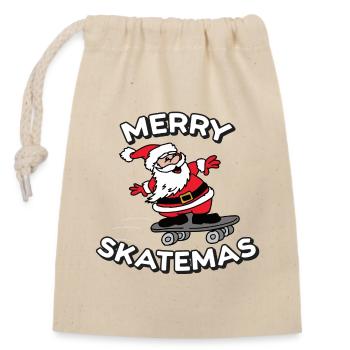Merry Skatemas | Skateboard Christmas Print - Closable cotton gift bag (14x20cm) - nature - Front