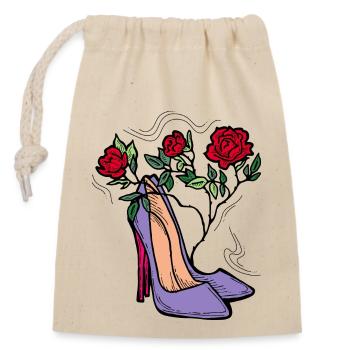 High Heels Schuhe mit Rosenblüte. Romantischer Stil. - Verschließbarer Geschenkbeutel aus Baumwolle (14x20cm) - Natur - Vorne