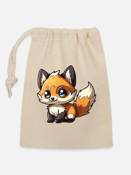 Süßes Baby Fuchs Chibi - Verschließbarer Geschenkbeutel aus Baumwolle (14x20cm) - Natur