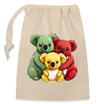 Bunte Koala-Familie, Rotes, Gelbes und Grünes - Verschließbarer Geschenkbeutel aus Baumwolle (14x20cm) - Natur - Vorne