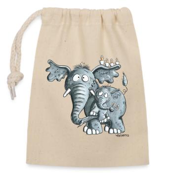 Elefant Mama Und Elefanten Baby - Verschließbarer Geschenkbeutel aus Baumwolle (14x20cm) - Natur - Vorne