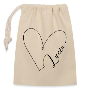 Lucia Name Heart Line - Closable cotton gift bag (14x20cm) - nature - Front