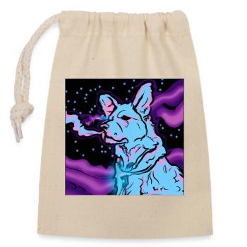Vaping dog in space. - Closable cotton gift bag (14x20cm) - nature - Front