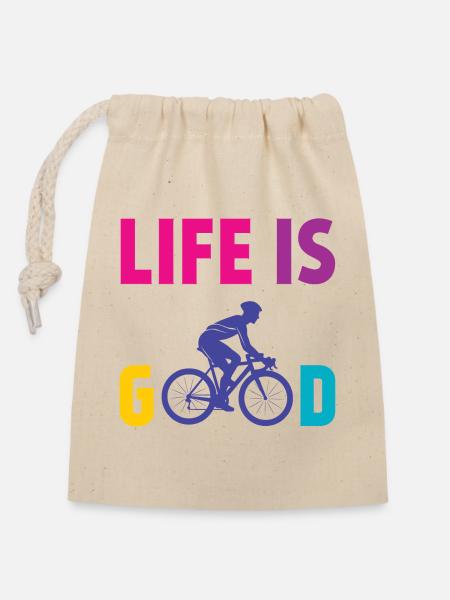 Radfahren - Das Leben ist gut - Verschließbarer Geschenkbeutel aus Baumwolle (14x20cm) - Natur