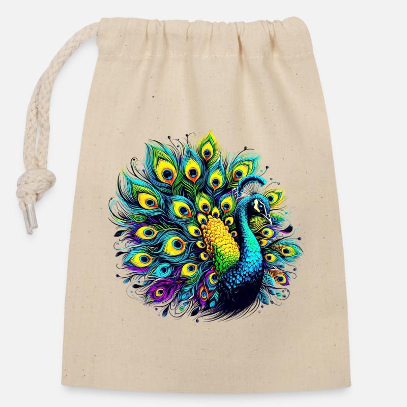 Peacock - Closable cotton gift bag (14x20cm) - nature