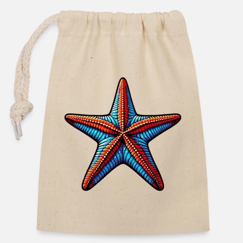 Starfish - Closable cotton gift bag (14x20cm) - nature