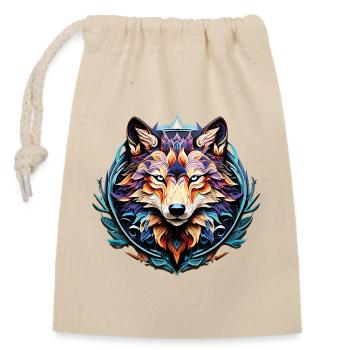 Wolf_02 - Verschließbarer Geschenkbeutel aus Baumwolle (14x20cm) - Natur - Vorne