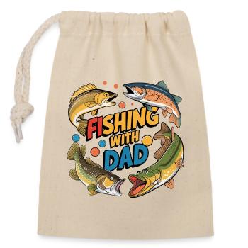 Pêche avec papa avec des poissons colorés - Sac cadeau en coton avec cordon (14 x 20 cm) - nature - Devant