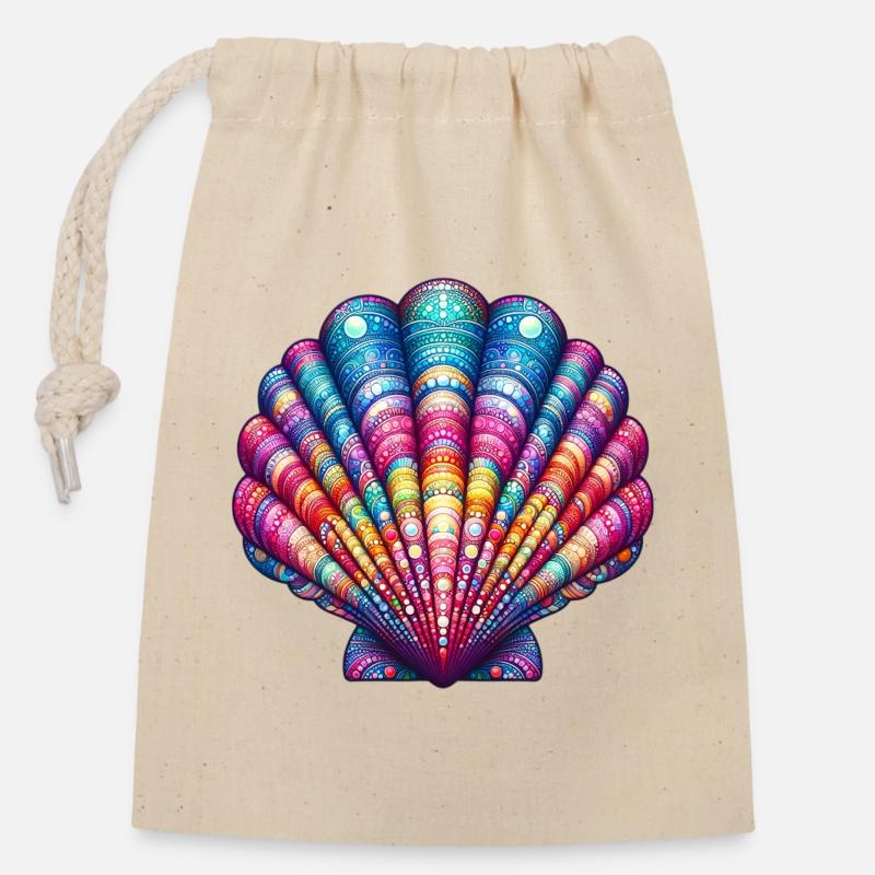 Coquille Saint-Jacques - Sac cadeau en coton avec cordon (14 x 20 cm) - nature