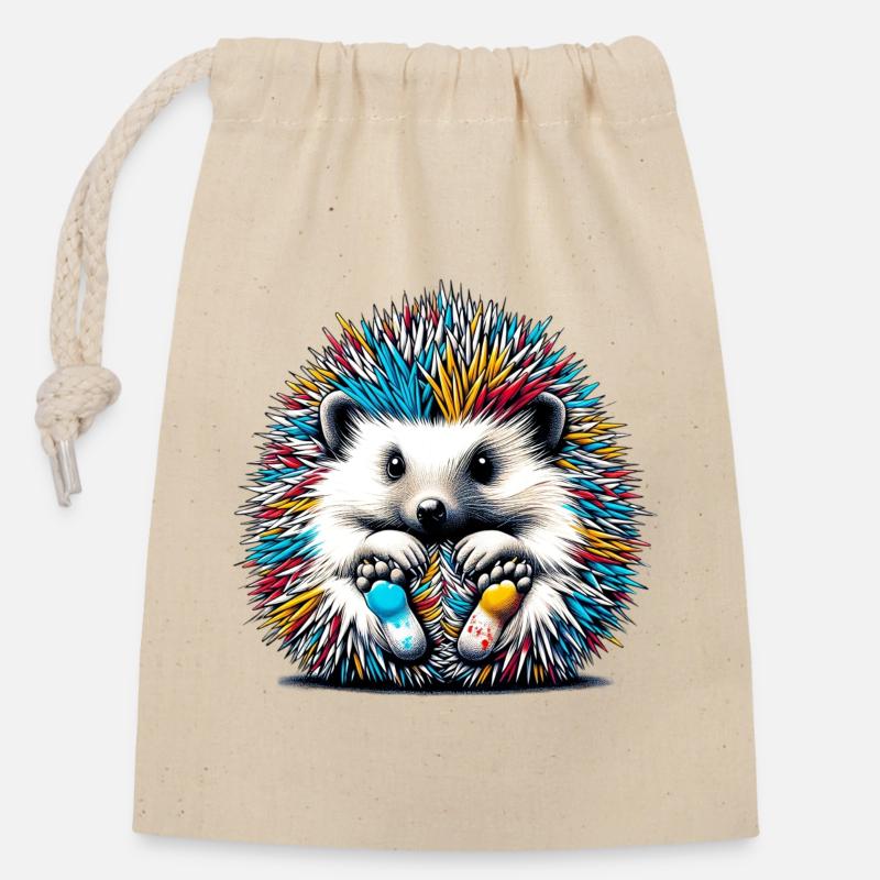 Hérisson - Sac cadeau en coton avec cordon (14 x 20 cm) - nature