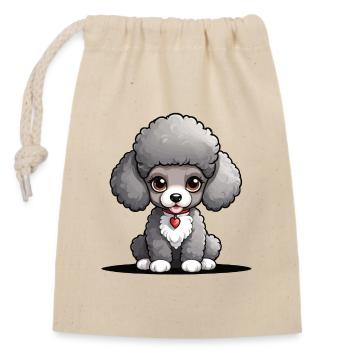 Caniche duveteux avec des cœurs - Sac cadeau en coton avec cordon (14 x 20 cm) - nature - Devant