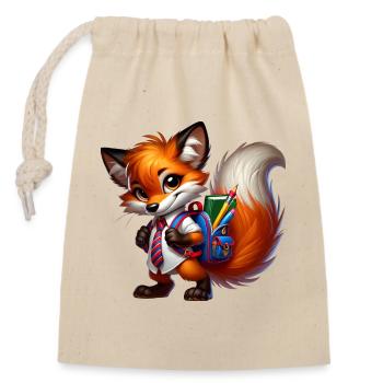 Start of school with fun: Fox for school beginners - Closable cotton gift bag (14x20cm) - nature - Front