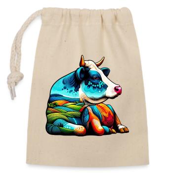 Vache - Sac cadeau en coton avec cordon (14 x 20 cm) - nature - Devant