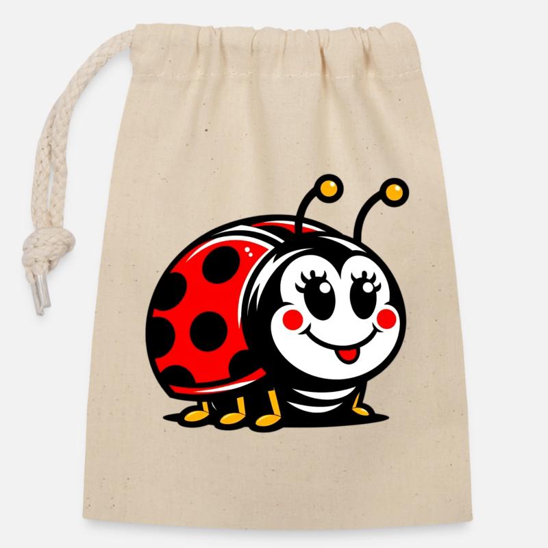 Coccinelle - Sac cadeau en coton avec cordon (14 x 20 cm) - nature