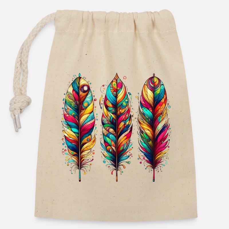 Plume - Sac cadeau en coton avec cordon (14 x 20 cm) - nature