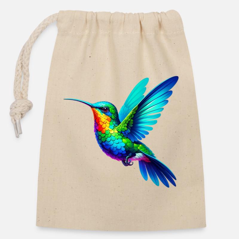 Kolibri - Verschließbarer Geschenkbeutel aus Baumwolle (14x20cm) - Natur